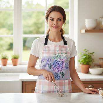 Готварска престилка, ръкохватка и ръкавица с цветя и каре