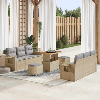 vidaXL Градински Софа Комплект с възглавница 9 pcs Бежово полиратан (3361702)