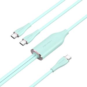 Vention USB-C 2.0/M - 2USB-C/M, (5A, силиконов, зелен), 1.5m, кабел