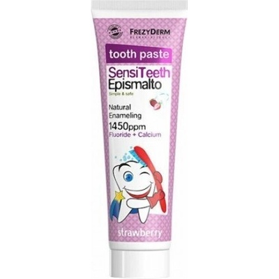 Frezyderm Детска паста за зъби срещу кариеси с Флуор и Калций, Frezyderm SensiTeeth Epismalto Toothpaste Strawberry 1450ppm For Enamel 50ml