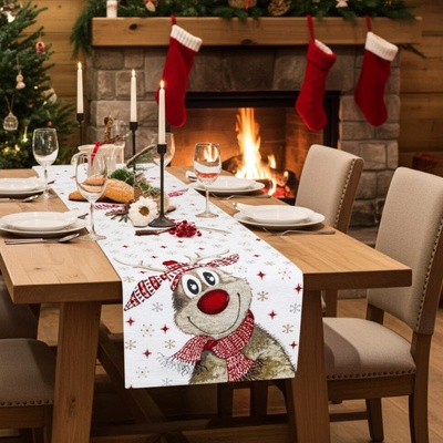 Mondo Vánoční Gobelínový běhoun s veselým motivem soba Chenille IT031 Béžová 40x130cm