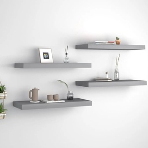 vidaXL Окачени стенни рафтове, 4 бр, сиви, 60x23, 5x3, 8 см, МДФ (323855)