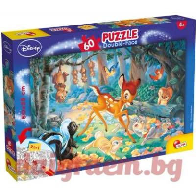 Lisciani Пъзел lisciani 47932 - 60 части - Бамби, Дисни, двулицев пъзел (li47932)