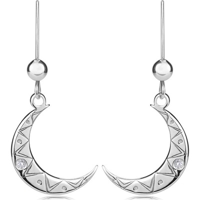 Šperky eshop stříbrné náušnice s briliantem měsíc s gravírovaným klikatým vzorem hladké kuličky afro háček X19.20