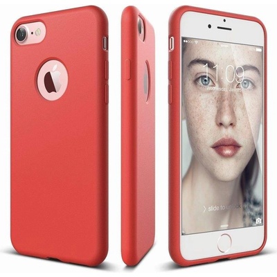 elago S7 Slim Fit Soft Case + HD Clear Film - тънък силиконов калъф и HD покритие за iPhone 8, iPhone 7 (червен-мат)