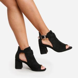 Wheres That From Wheres Open Toe Block Heels Ladies - Black Suede