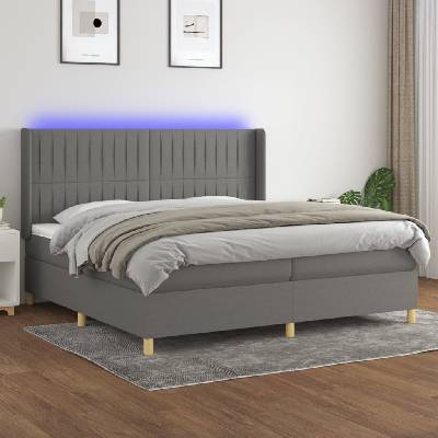 Petrashop 3139062 boxspring postel s matrací a LED tmavě šedá textil