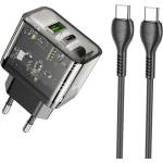 hoco. Зарядно устройство HOCO N34 за USB+Type-C гнездо 20W, бързо зарядно устройство PD 3.0 + кабел Type-C, TRANSFER N34_USB_C_T (N34_USB_C_T)