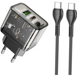 hoco. Зарядно устройство HOCO N34 за USB+Type-C гнездо 20W, бързо зарядно устройство PD 3.0 + кабел Type-C, TRANSFER N34_USB_C_T (N34_USB_C_T)