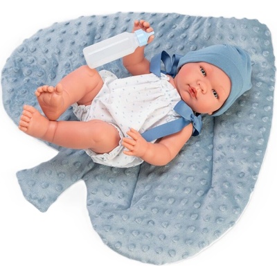 Кукла Asi Dolls - Бебе Пабло, с бял гащеризон и синя възглавница листо, 43 cm (0367961)
