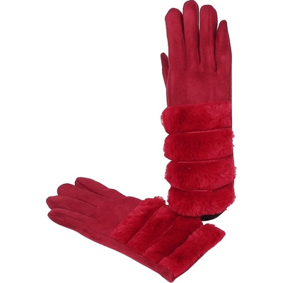 Дамски стилни ръкавици в червено с ивици пух