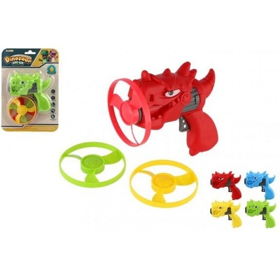 Vystreľovacia vrtuľka 3ks + štartér pištole dinosaurus plast 4 farby na karte 15,5x24x5cm