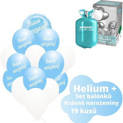 balonky.cz Helium set světlemodrý kruh +světlemodré balónky KRÁSNÉ NAROZENINY