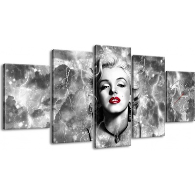 Gario Obraz s hodinami Elektrizující Marilyn Monroe - 5 dílný Rozměry: 150 x 70 cm