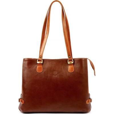 Hnědá kožená kabelka přes rameno Florence L14 s ručkami camel