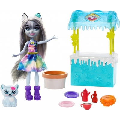 Mattel Enchantimals Snowy Valley Warmin' Up Cocoa Stand Hawna Husky