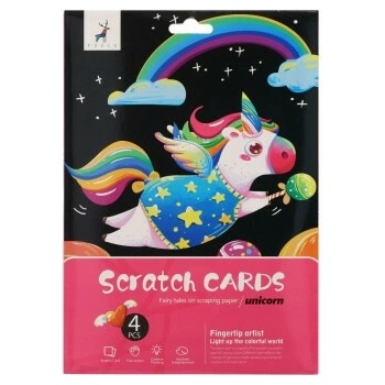 Škrabací obrázok dúhový jednorožec 4 listy A4 20x27cm