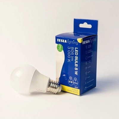 Tesla LED žiarovka BULB, E27, 8 W, 230 V, 806 lm, 25 000 h, 3 000 K teplá biela, 220st