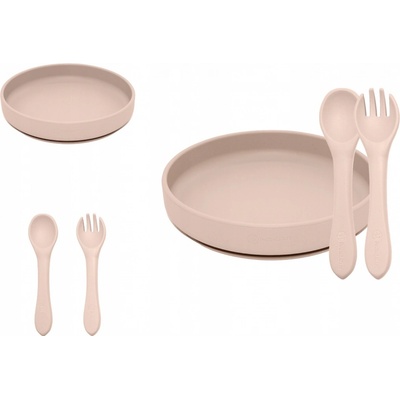 PETITE&MARS Set jedálenský silikónový TAKE&MATCH tanier príbor Deset Sand 6m+ 2 ks