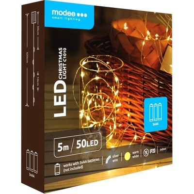 Modee Lighting LED vianočná reťaz 50 LED 5m 3xAA teplá biela