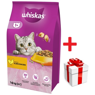 Whiskas Adult 14кг - суха храна за възрастни котки, с вкусно пилешко месо + БЕЗПЛАТНА изненада за вашата котка