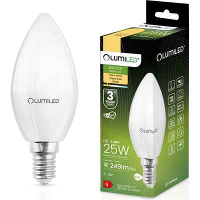Lumiled LED žiarovka B35 E14 2,5W = 25W 249lm 3000K Warm 180°