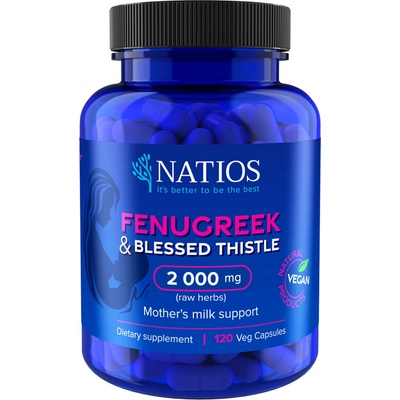 Natios Fenugreek & Blessed Thistle Extract, Pískavice & Benedikt, 2000 mg, 120 veg. kapslí