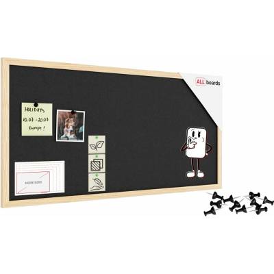 ALLboads Textilní tabule 80 × 40 cm, šedá, v lakovaném dřevěném rámu, TFGREY84G