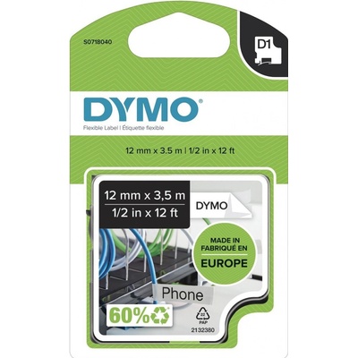 DYMO páska D1 flexibilní nylonová, 12 mm x 3,5 m, černá na bílé, S0718040
