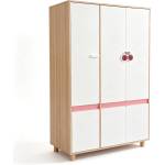 Ginger Home Детски Трикрилен Гардероб ginger home cherry, с Рафтове, Лост за Закачалки и 6 Врати, Бяло, Розово и Натурално Дърво, 120х60х180 см (srw-56)