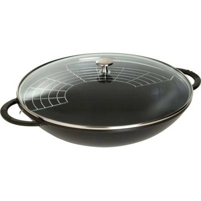 STAUB Pánev Wok se skleněnou poklicí černá 37 cm