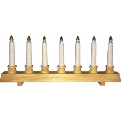 M.A.T. GROUP svícen vánoční 7 svíček LED,teplá BÍ,dřev.přír.42,5x21,5x5cm,2xtuž.AA baterie