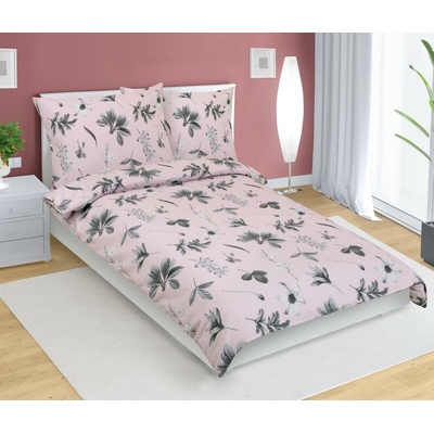 Bellatex krep obliečky Lúka sivá ružová 140x220 70x90