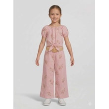 New Collection dievčenský ružový nohavicový komplet s kvetmi