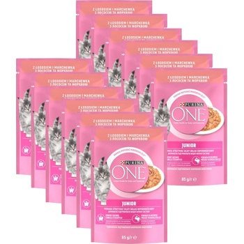 Purina One Junior mini filetky s lososom a mrkvou v šťave 12 x 85 g