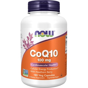 NOW NOW CoQ10 100mg with Hawthorn Berry, 180 Veg Capsules