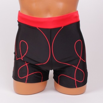 Бански боксер в черно с червени елементи