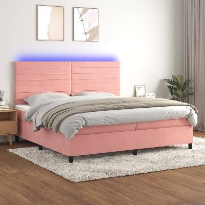 Petrashop 3136208 boxspring postel s matrací a LED růžová samet