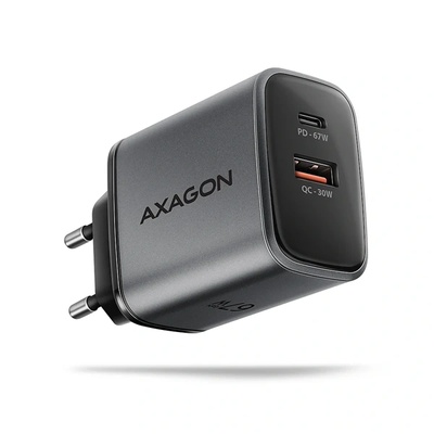 AXAGON ACU-PQ67 PD3.0 и QC4+ 2xOUTPUTS стенно зарядно устройство 67W Черно (ACU-PQ67)