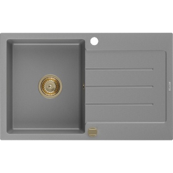 Mexen Bruno еднокамерен гранитен кухненски мивка със сушилня 795 x 495 мм, сив, златен сифон - 6513791010-71-G (6513791010-71-G)