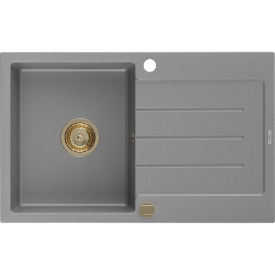 Mexen Bruno еднокамерен гранитен кухненски мивка със сушилня 795 x 495 мм, сив, златен сифон - 6513791010-71-G (6513791010-71-G)