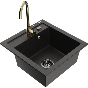 Mexen Vito мивка от гранит с едно корито и кухненски смесител Telma, черно/златист металик - 6503-75-670200-50-B (6503-75-670200-50-B)