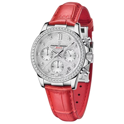 Pagani design Дамски часовник Pagani Design Cheri с кристали, Естествена кожа, Червен (PD-1730-RED)