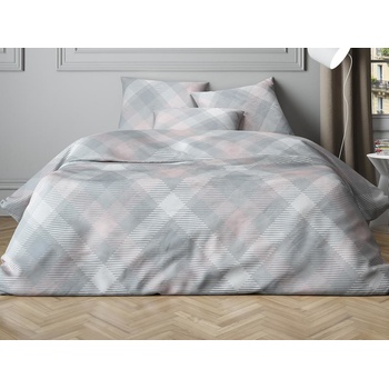 Mistral Home obliečky bavlna satén Mist Check Grey-Pink 140x200 70x90