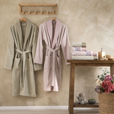 TAC Семеен сет халати и кърпи TAC - Tiffany, 6 части, 100% памук, розово/бежово (1500201662)