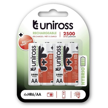 Uniross AA/молив 1.2V 2500mAh Ni-MH HYBRIO батерия, 4 бр. /блистер (UH4AA2500)