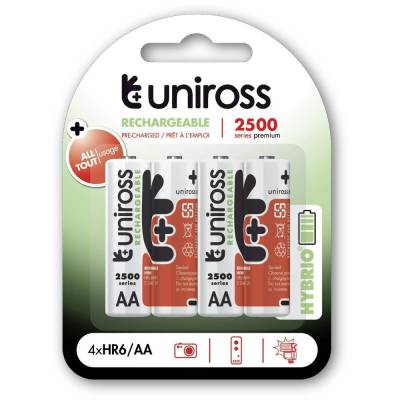 Uniross AA/молив 1.2V 2500mAh Ni-MH HYBRIO батерия, 4 бр. /блистер (UH4AA2500)