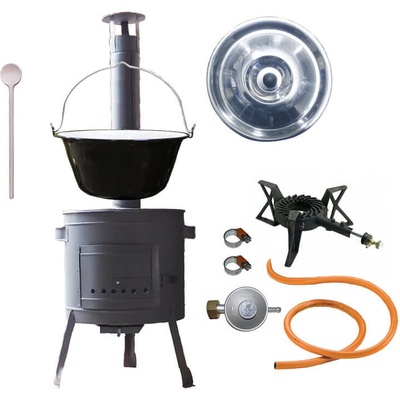 Perfect Cauldron kotlík na guláš smalt 1,2 mm 30 l horák liatinový 5,5 kW pokrievka nerez 47 cm INOX nízka žiaruvzdorná kotlina 45 cm PLUS 600 va
