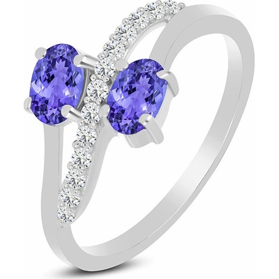 Nefertitis Prsten stříbrný s broušeným tanzanitem a zirkony 026069 TZ