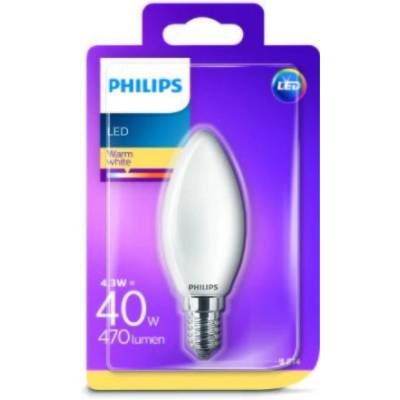 Philips sviečka, 4,3W, E14, teplá biela